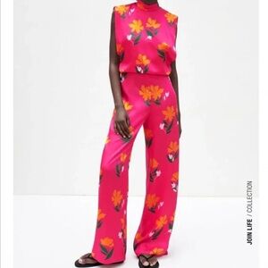 Zara Bright Pink Floral Jumpsuit